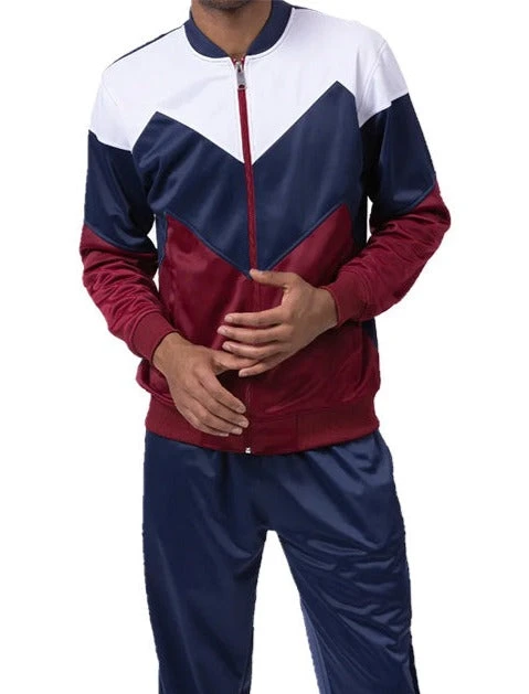 Men's Track Suit Chevron Design In Navy & Burgundy 1 Men's Track Suit Chevron Design In Navy & Burgundy