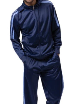 Men's Track Suit With Detachable Hood In Navy