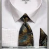 French Cuff Dress Shirt Regular Fit In White/Beige With Tie, Cuff Links And Pocket Square