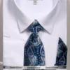 French Cuff Dress Shirt Regular Fit In White/Light Blue With Tie, Cuff Links And Pocket Square