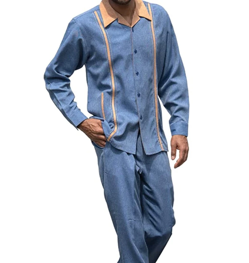 Blue Denim Feel 2 Piece Long Sleeve Walking Suit 1 Blue Denim Feel 2 Piece Long Sleeve Walking Suit