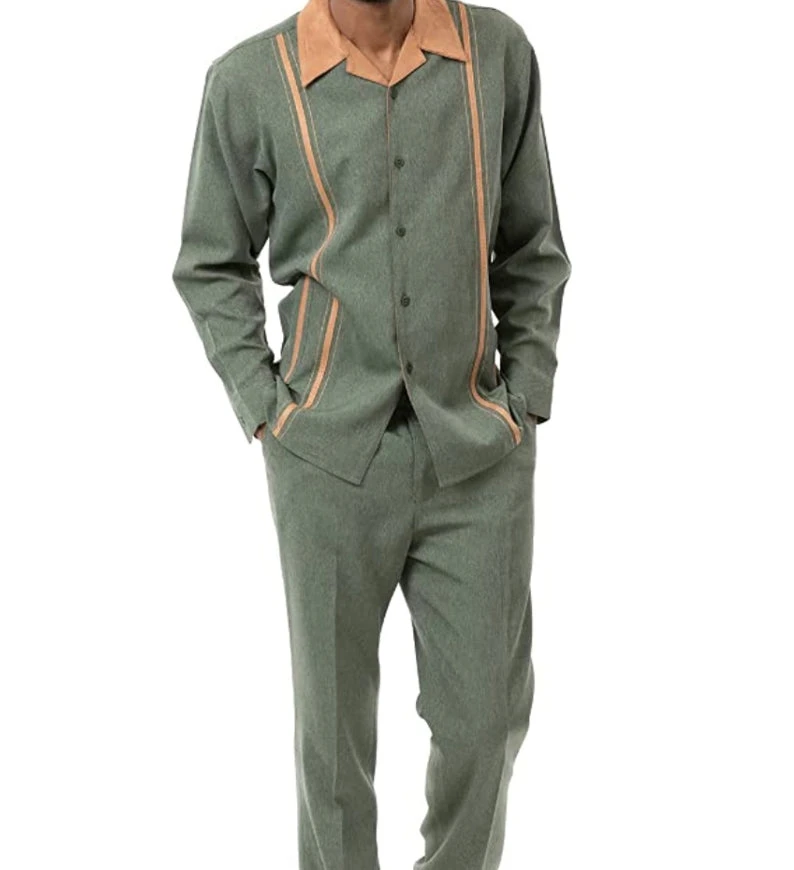 Hunter Green Denim Feel 2 Piece Long Sleeve Walking Suit 1 Hunter Green Denim Feel 2 Piece Long Sleeve Walking Suit