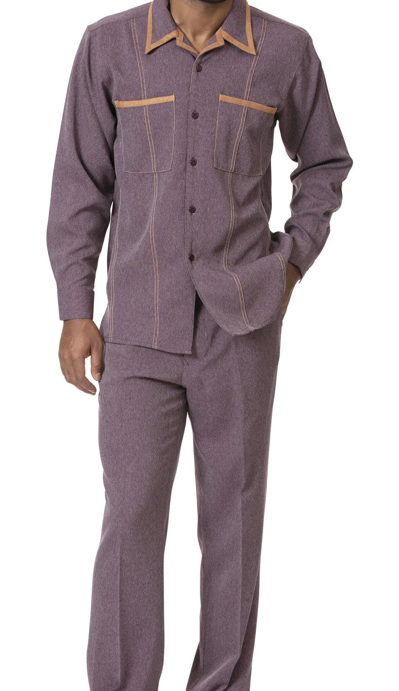 Wine Denim Feel 2 Piece Long Sleeve Walking Suit 1 Wine Denim Feel 2 Piece Long Sleeve Walking Suit