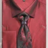French Cuff Regular Fit Shirt In Burgundy With Tie, Cuff Links, And Handkerchief