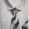French Cuff Regular Fit Shirt In Gray With Tie, Cuff Links And Handkerchief