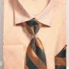 French Cuff Regular Fit Shirt In Tan With Tie, Cuff Links And Handkerchief