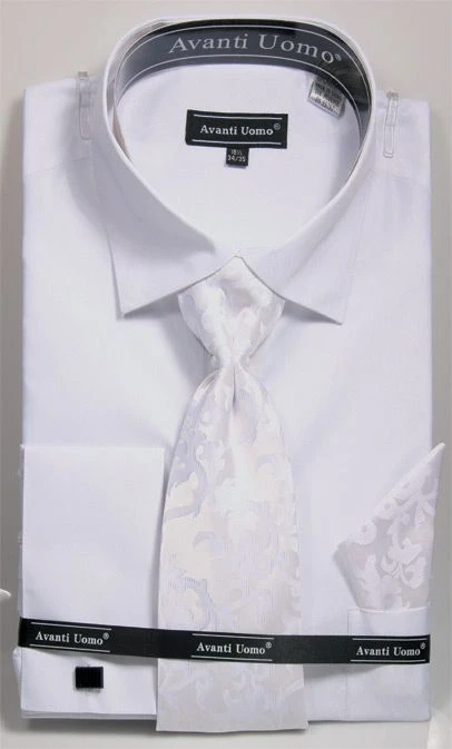 French Cuff Regular Fit Shirt In White With Tie, Cuff Links And Handkerchief 1 French Cuff Regular Fit Shirt In White With Tie, Cuff Links And Handkerchief