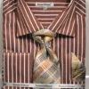 French Cuff Regular Fit Shirt Set Bold Stripe Brown With Tie, Cuff Links And Hanky
