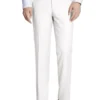 White Slim Fit Dress Pants Flat Front Pre-hemmed