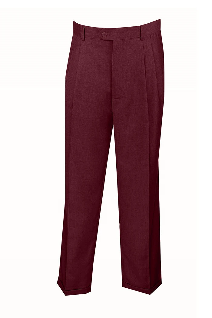 Burgundy Dress Pants Regular Leg Pleated Pre-hemmed With Cuffs 1 Burgundy Dress Pants Regular Leg Pleated Pre-hemmed With Cuffs