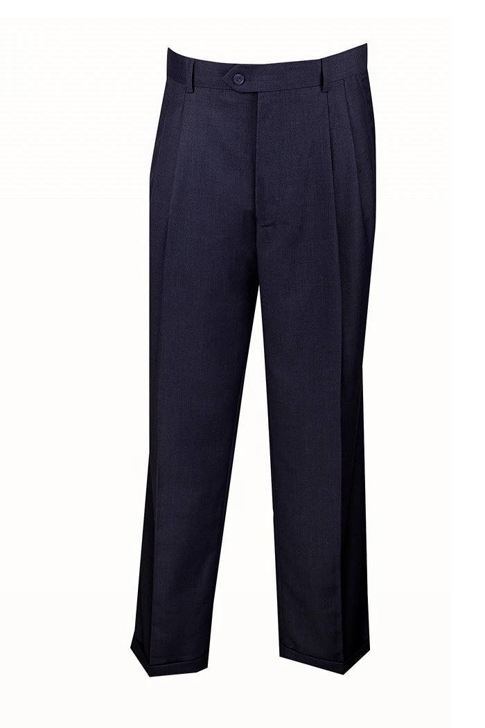 Navy Regular Leg Pleated Pants Pre-hemmed With Cuffs 1 Navy Regular Leg Pleated Pants Pre-hemmed With Cuffs