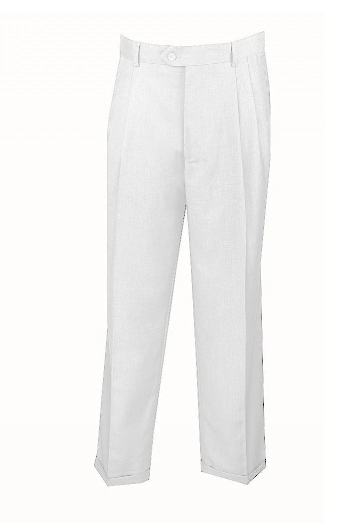 White Dress Pants Regular Leg Pleated Pre-hemmed With Cuffs 1 White Dress Pants Regular Leg Pleated Pre-hemmed With Cuffs